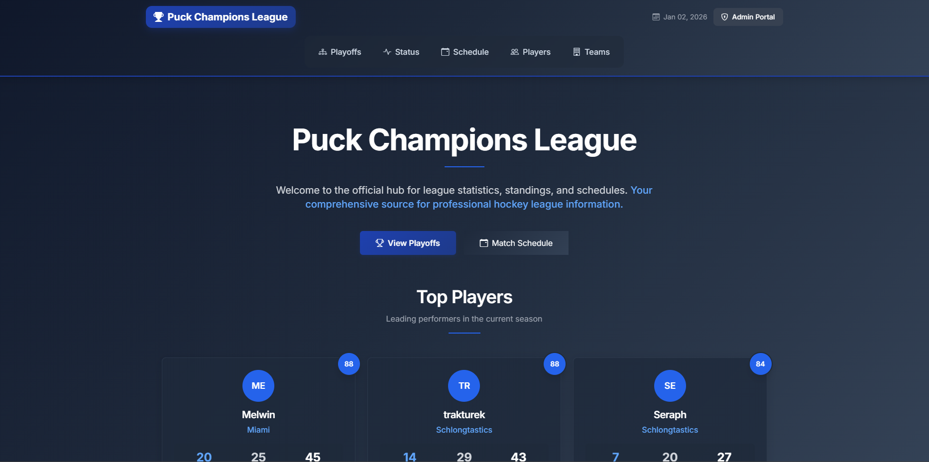 Puck Champions League website example - Professional website making service by Revamped